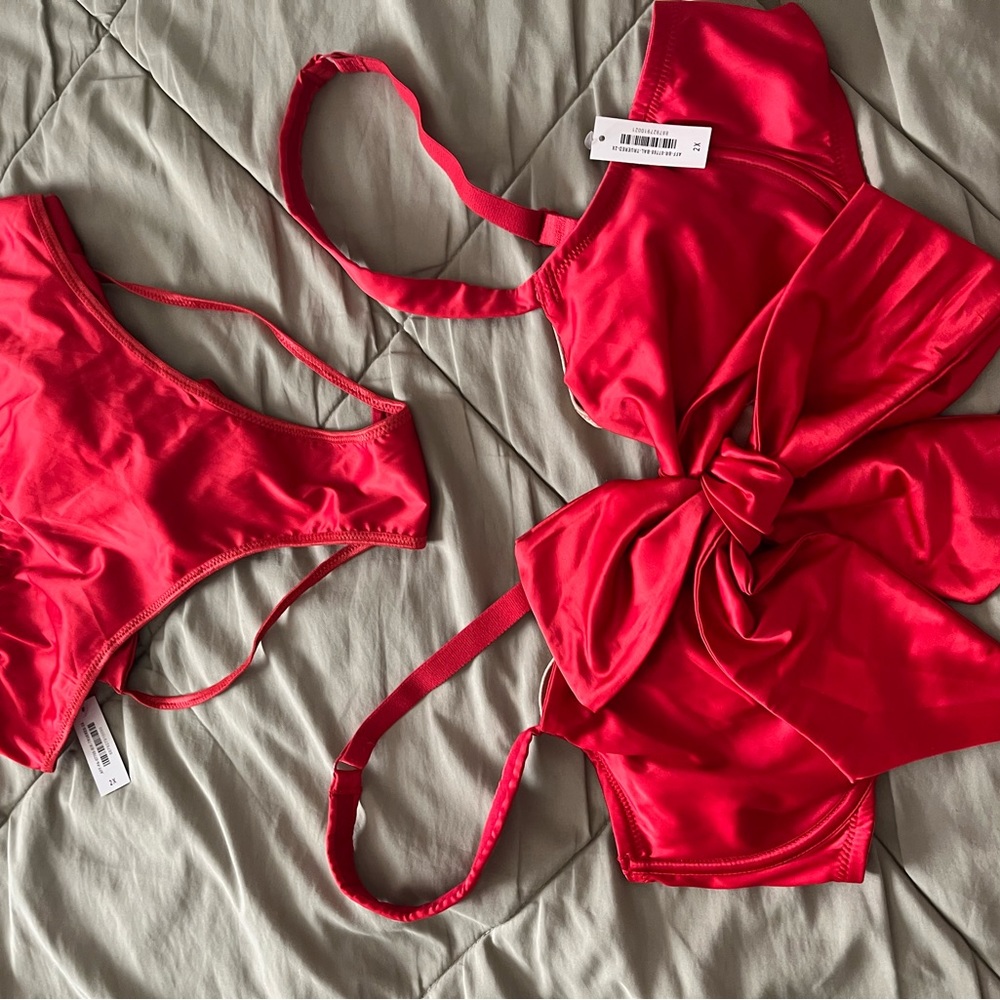 NWT Adore Me Red Bow Bra and Panty